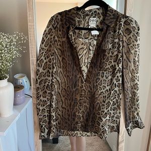 Haute Hippie 100% Silk Long Sleeve V-Collar Blouse
